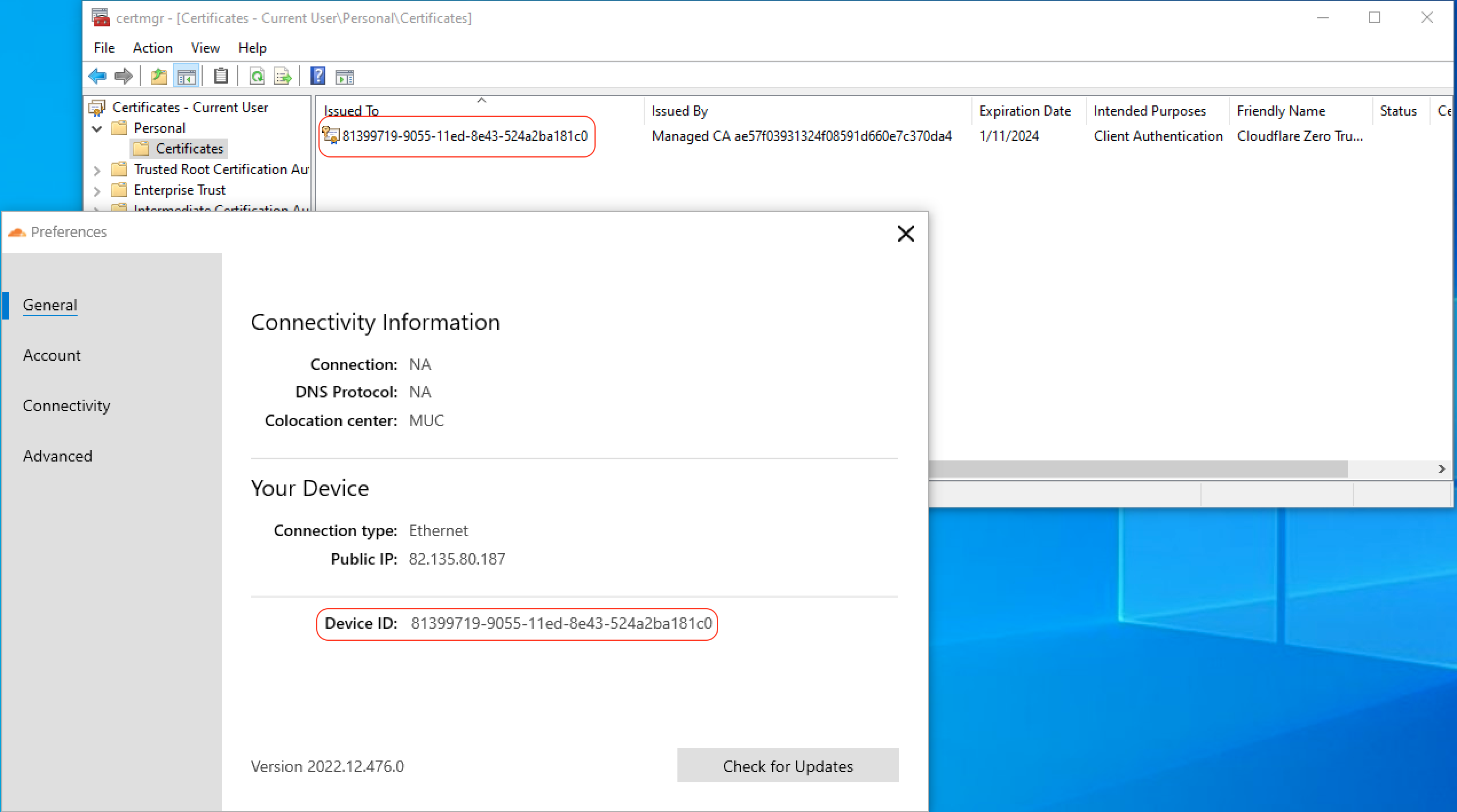 Verifying the Device Information Only mode certificate in Windows