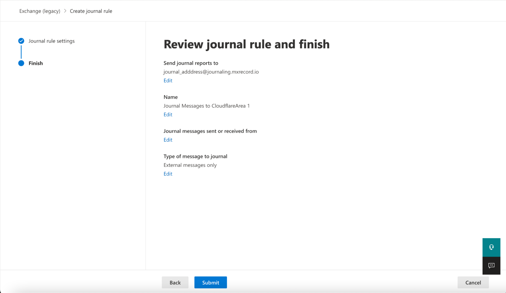 Verify the journal rule information